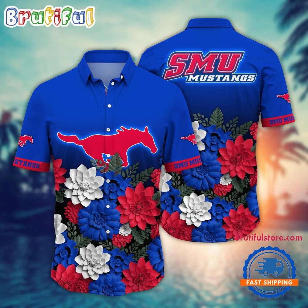 NCAA SMU Mustangs Flower Tropical Summer Beach Hawaiian Shirt