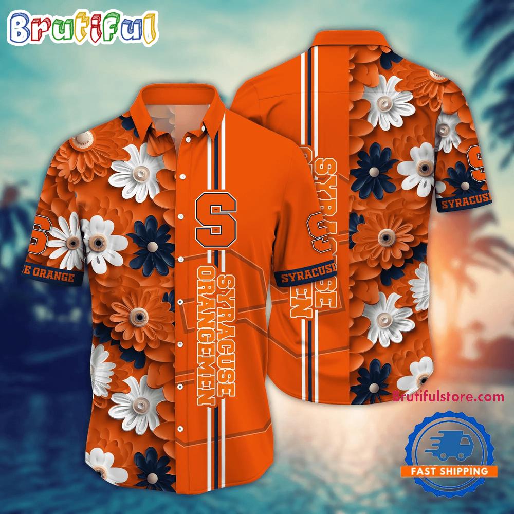 NCAA Syracuse Orange Flower Summer Aloha Button Hawaiian Shirt