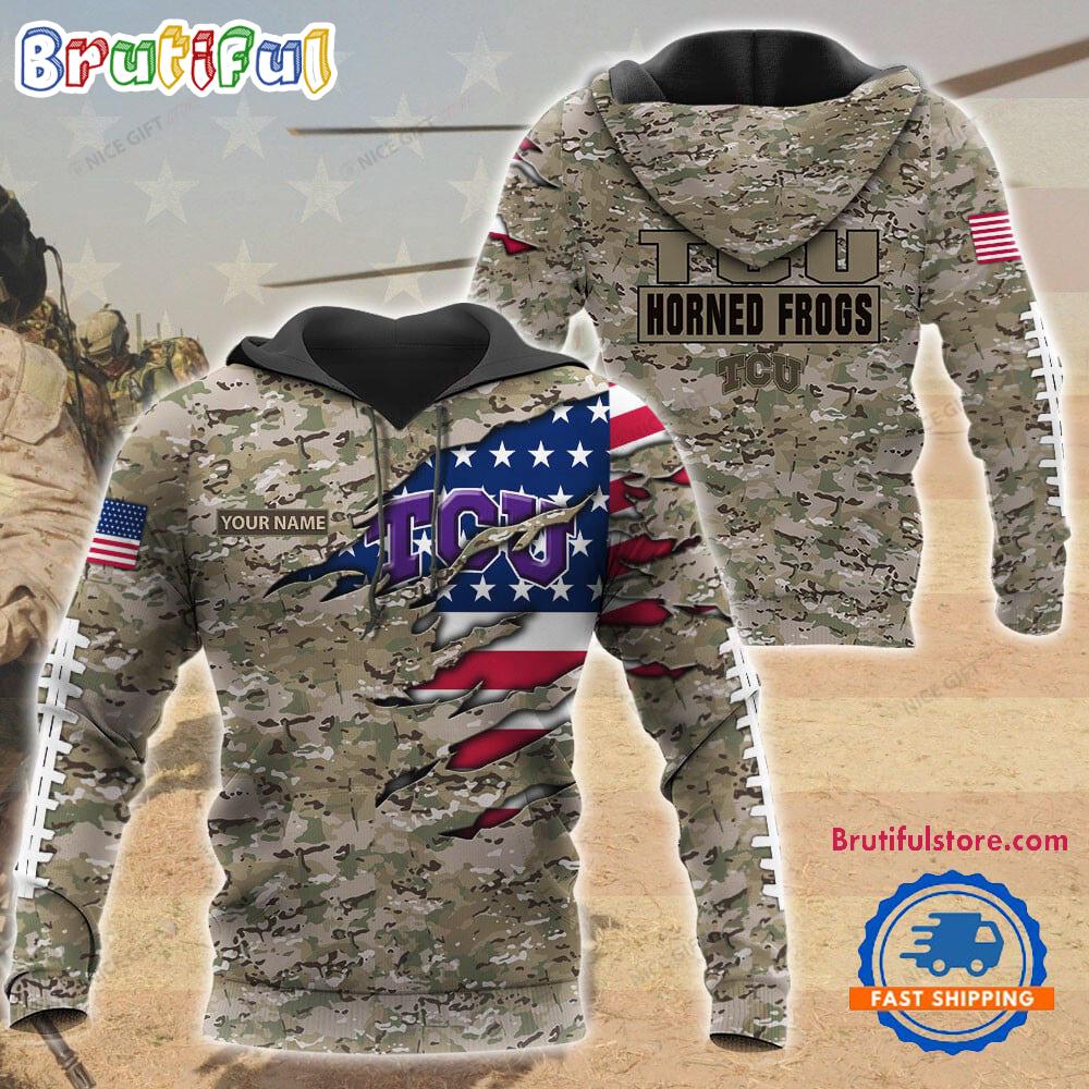 NCAA TCU Horned Frogs Military Veterans Camouflage Hoodie