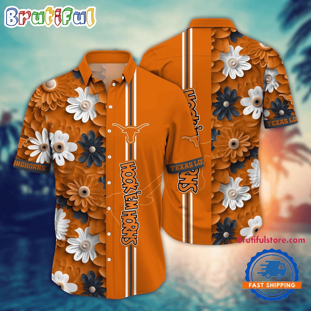 NCAA Texas Longhorns Flower Summer Aloha Button Hawaiian Shirt