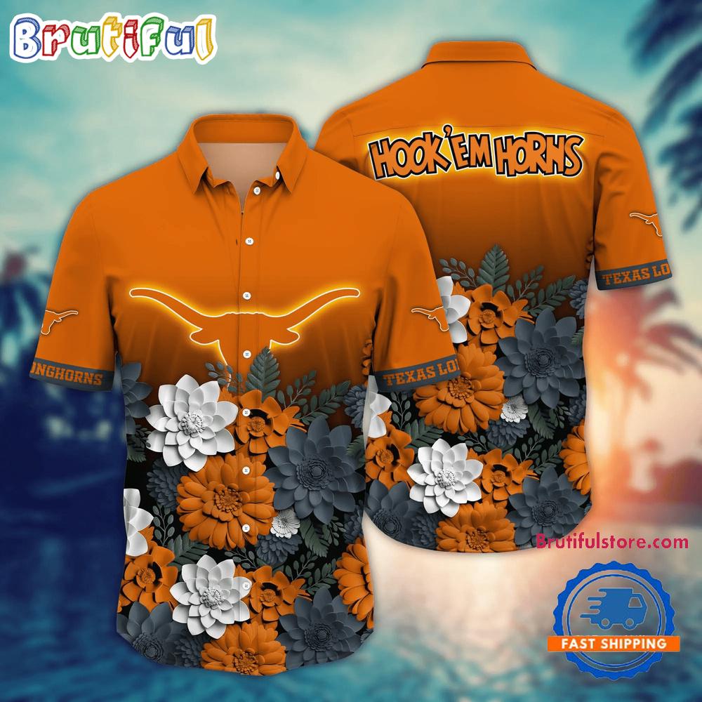 NCAA Texas Longhorns Flower Tropical Summer Beach Hawaiian Shirt