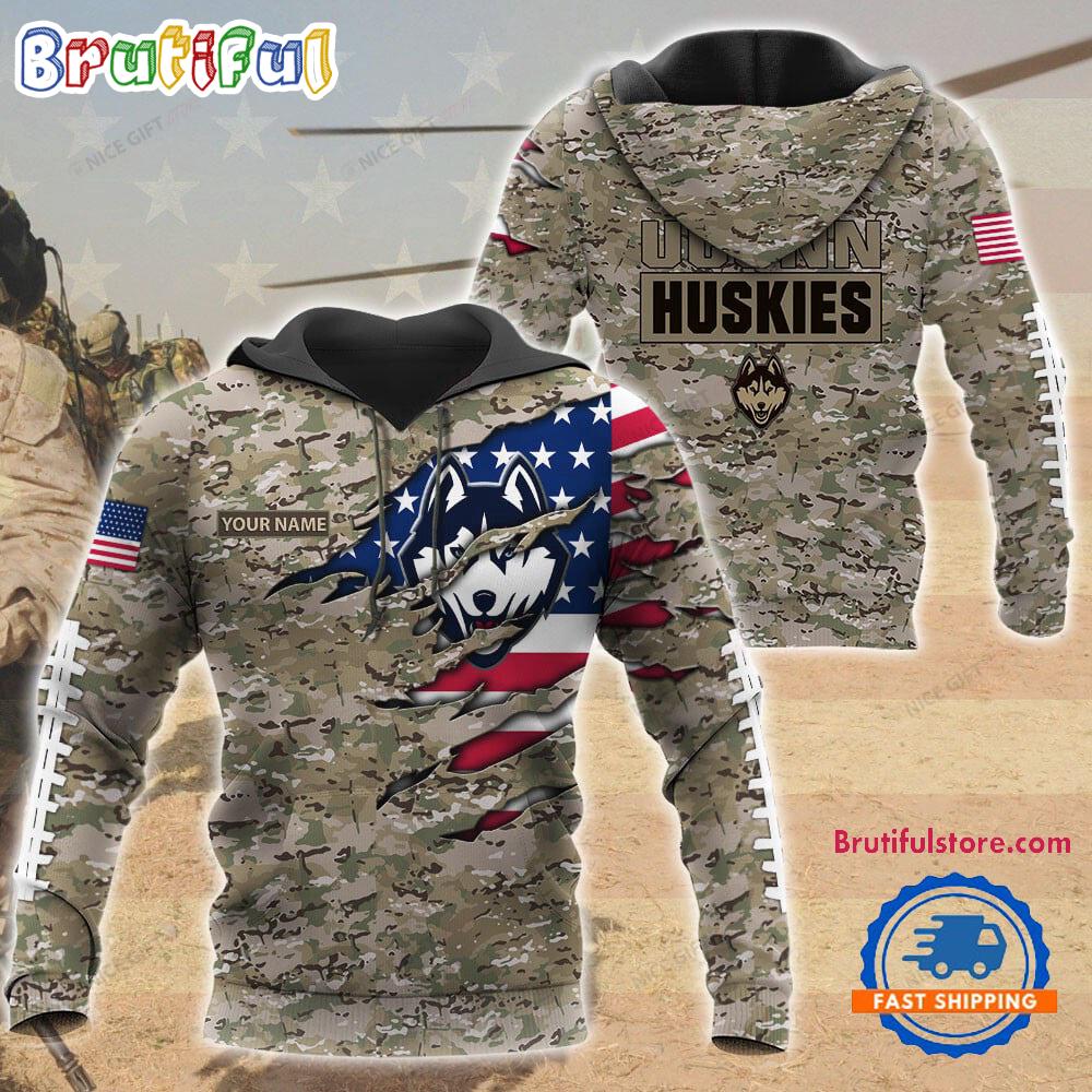 NCAA UConn Huskies Military Veterans Camouflage Hoodie