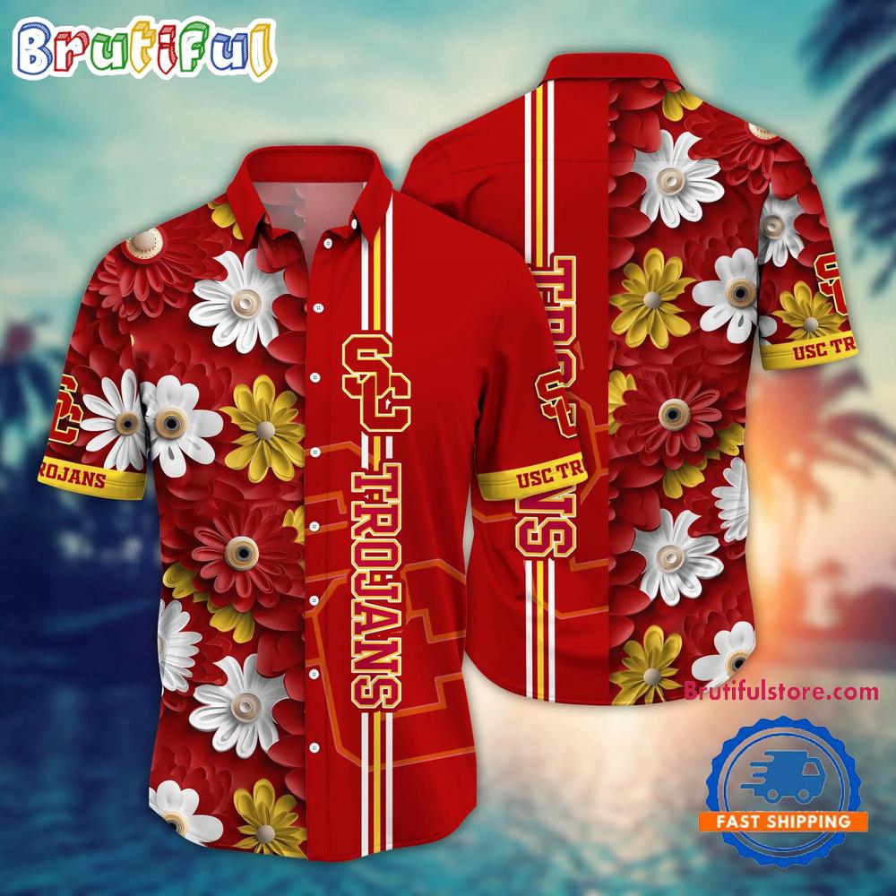 NCAA USC Trojans Flower Summer Aloha Button Hawaiian Shirt