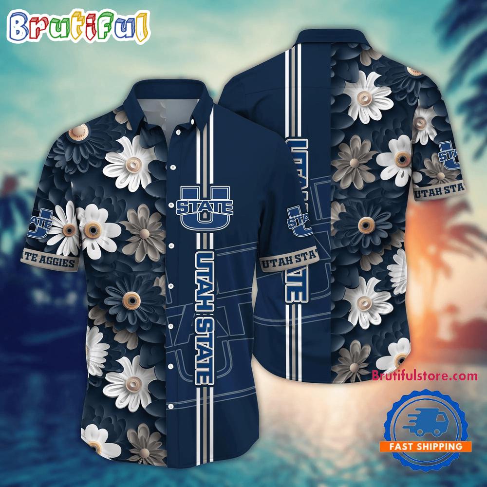 NCAA Utah State Aggies Flower Summer Aloha Button Hawaiian Shirt