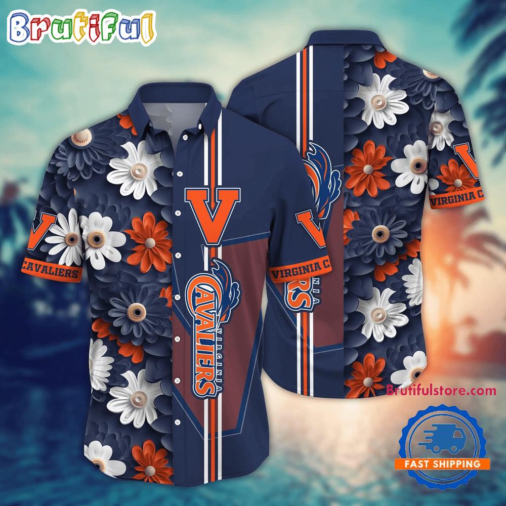 NCAA Virginia Cavaliers Flower Summer Aloha Button Hawaiian Shirt