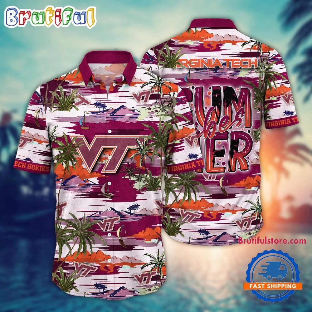 NCAA Virginia Tech Hokies Flower Design Summer Beach Aloha Hawaiian Shirt