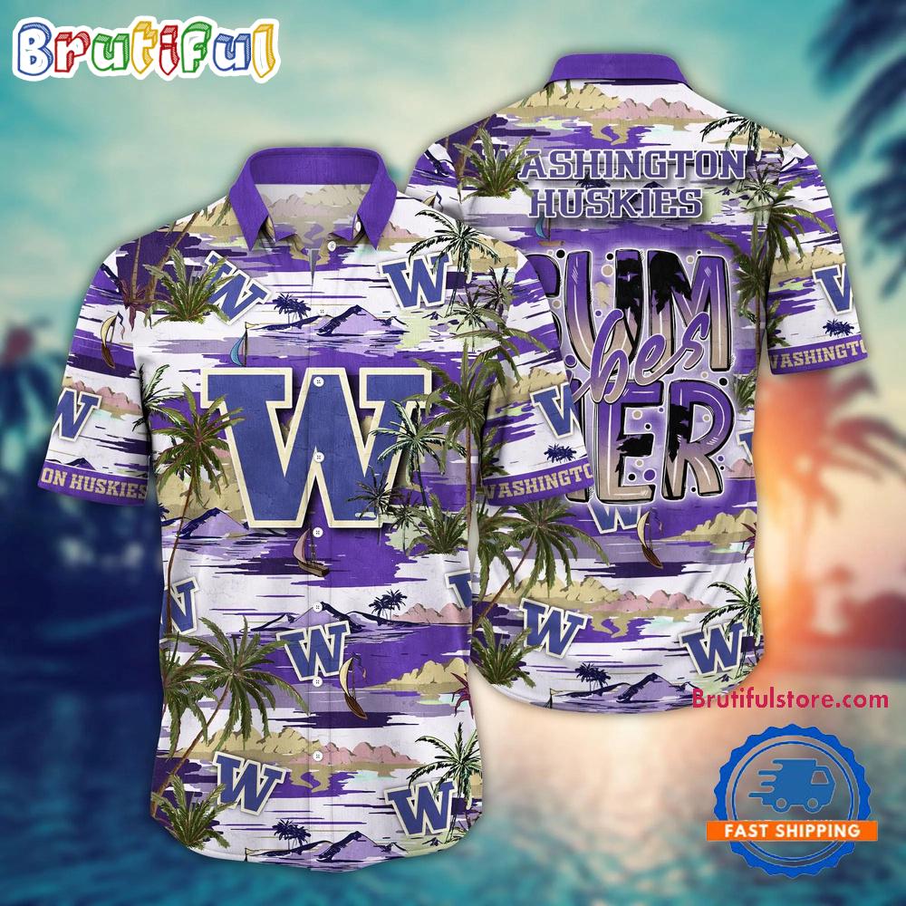 NCAA Washington Huskies Flower Design Summer Beach Aloha Hawaiian Shirt