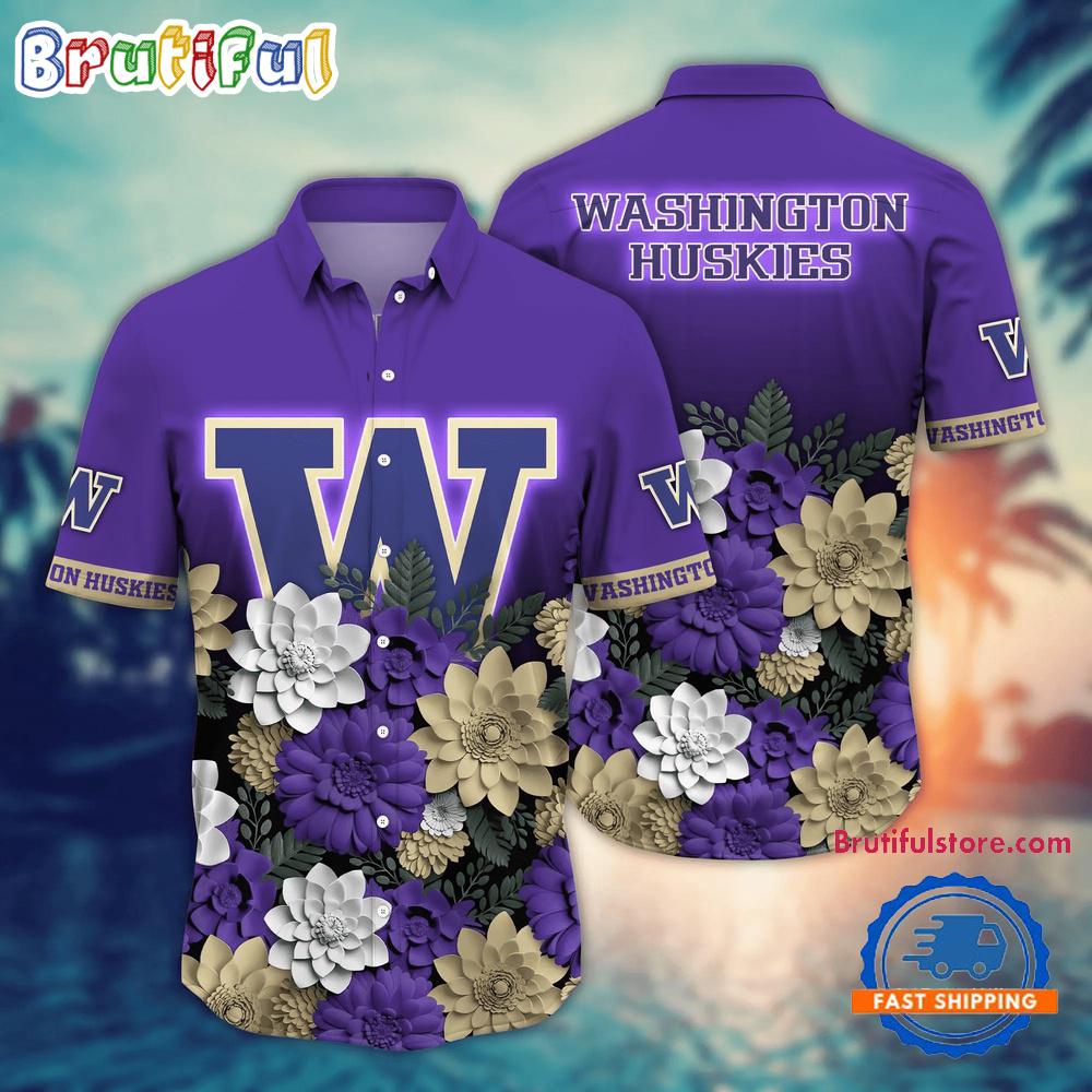 NCAA Washington Huskies Flower Tropical Summer Beach Hawaiian Shirt