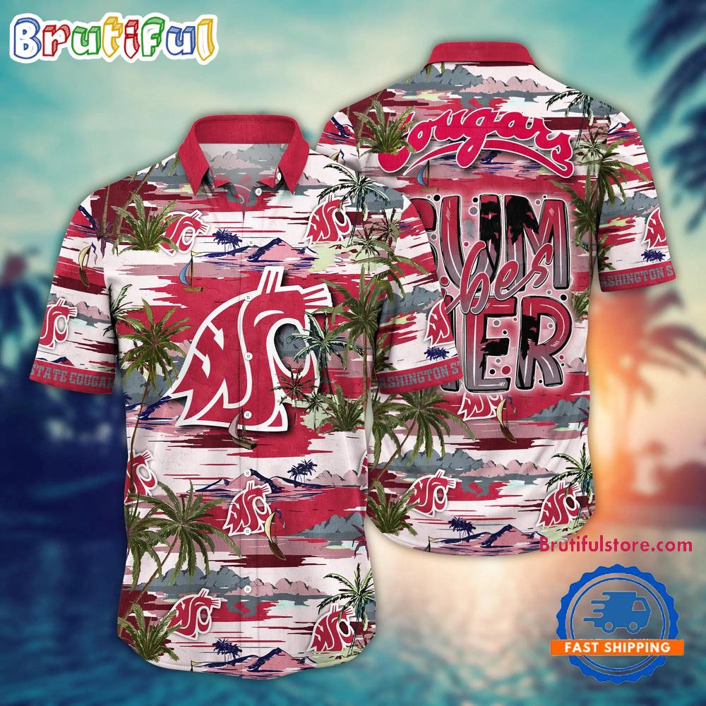 NCAA Washington State Cougars Flower Design Summer Beach Aloha Hawaiian Shirt