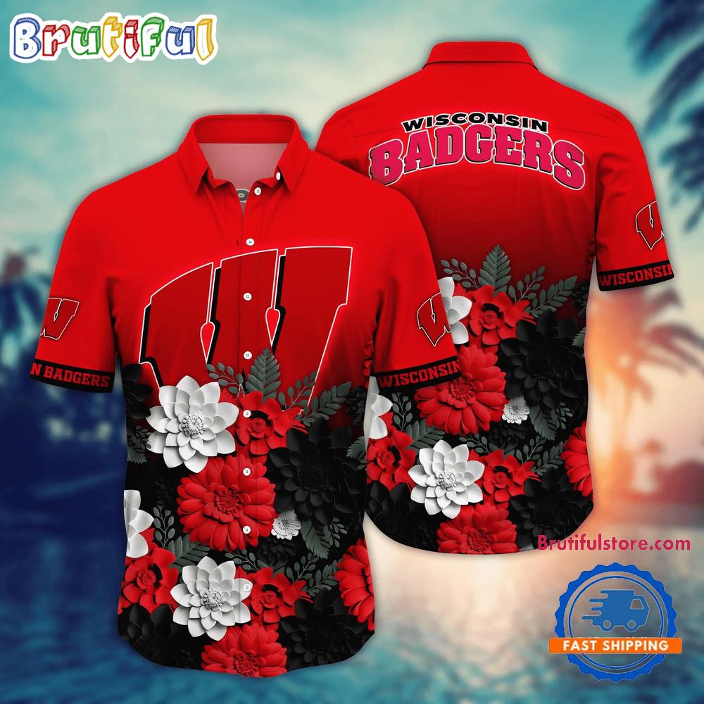 NCAA Wisconsin Badgers Flower Tropical Summer Beach Hawaiian Shirt