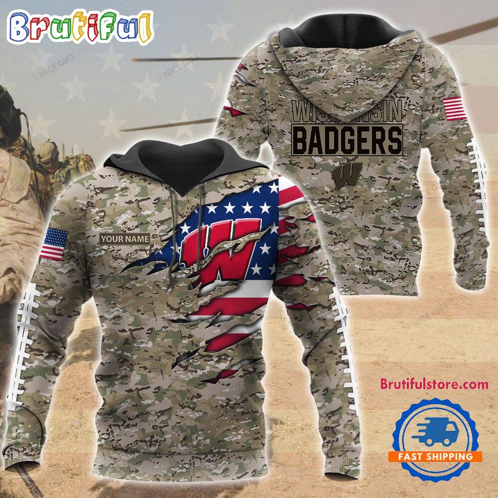 NCAA Wisconsin Badgers Military Veterans Camouflage Hoodie