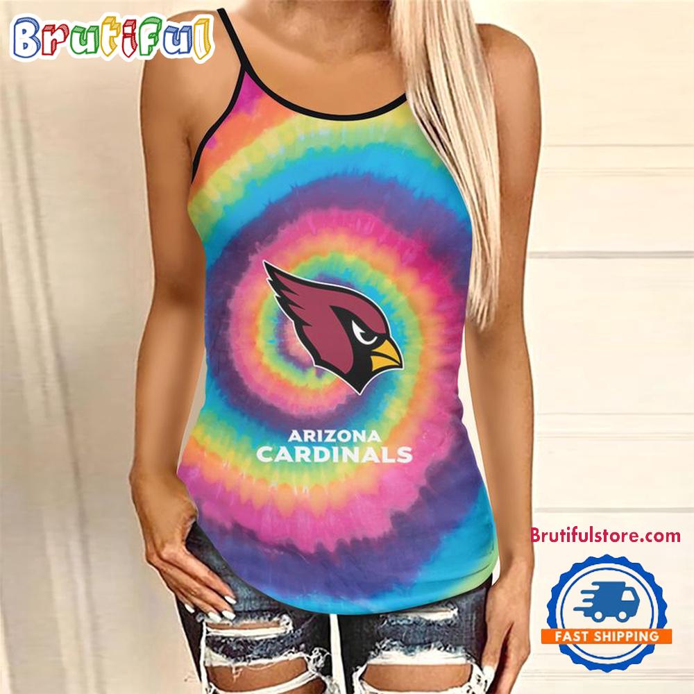 NFL Arizona Cardinals Rainbow Pattern Summer Women's Criss Cross Tank Top