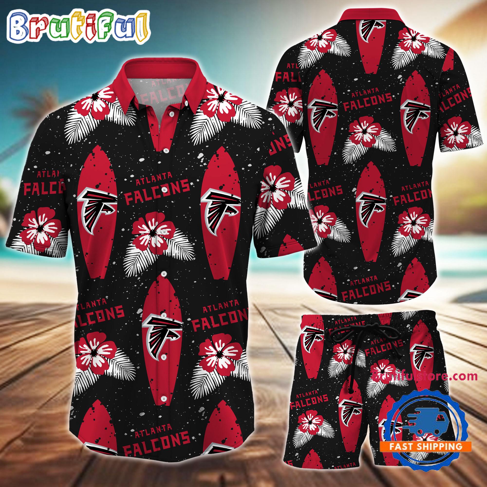 NFL Atlanta Falcons Flower Pattern Hawaiian Shirt And Shorts, Football Summer Hawaiian Set