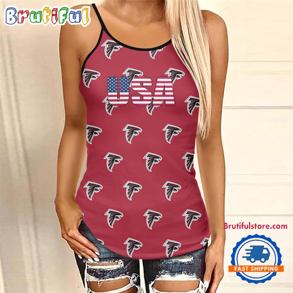 NFL Atlanta Falcons USA Independence Day Women's Criss Cross Tank Top