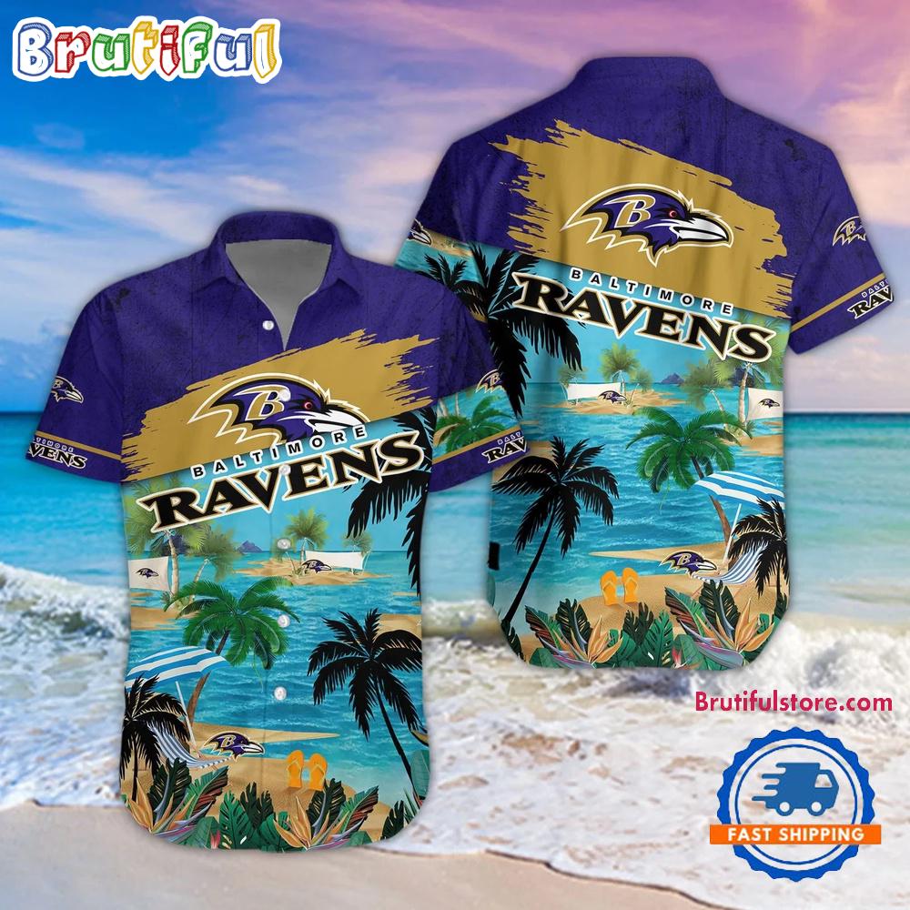 NFL Baltimore Ravens Palm Tree Summer Beach Aloha Hawaiian Shirt