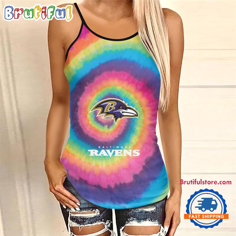 NFL Baltimore Ravens Rainbow Pattern Summer Women's Criss Cross Tank Top