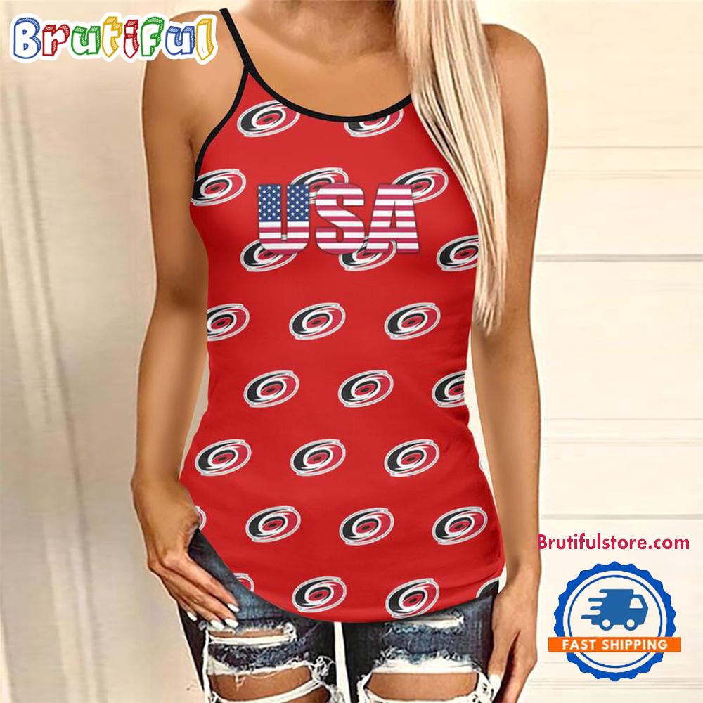 NFL Carolina Hurricanes USA Independence Day Women's Criss Cross Tank Top