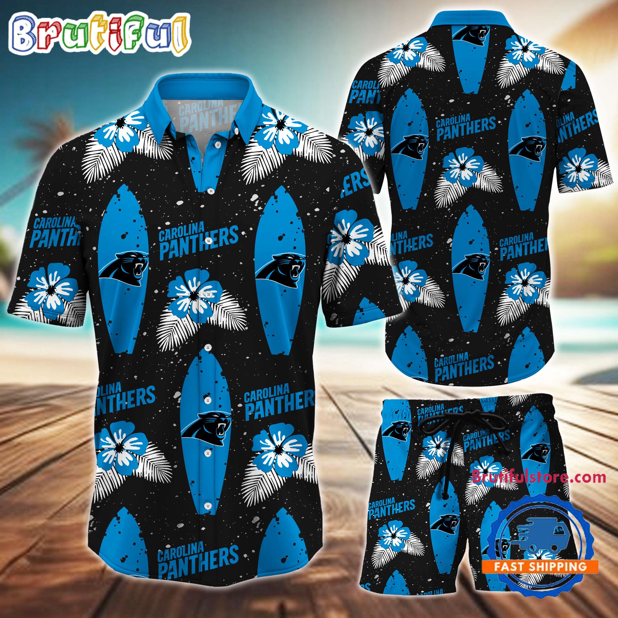 NFL Carolina Panthers Flower Pattern Hawaiian Shirt And Shorts, Football Summer Hawaiian Set