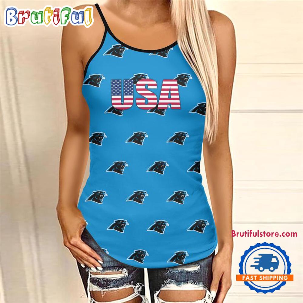 NFL Carolina Panthers USA Independence Day Women's Criss Cross Tank Top