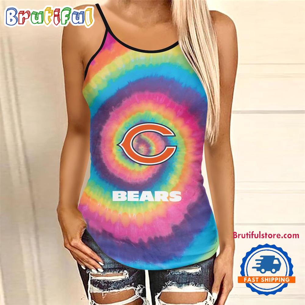 NFL Chicago Bears Rainbow Pattern Summer Women's Criss Cross Tank Top