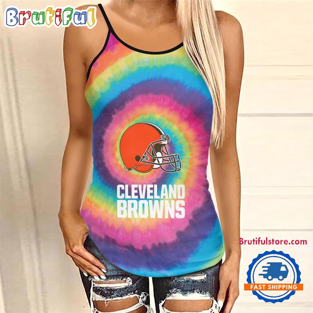 NFL Cleveland Browns Rainbow Pattern Summer Women's Criss Cross Tank Top