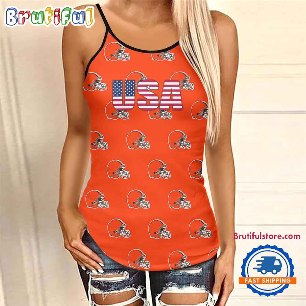NFL Cleveland Browns USA Independence Day Women's Criss Cross Tank Top