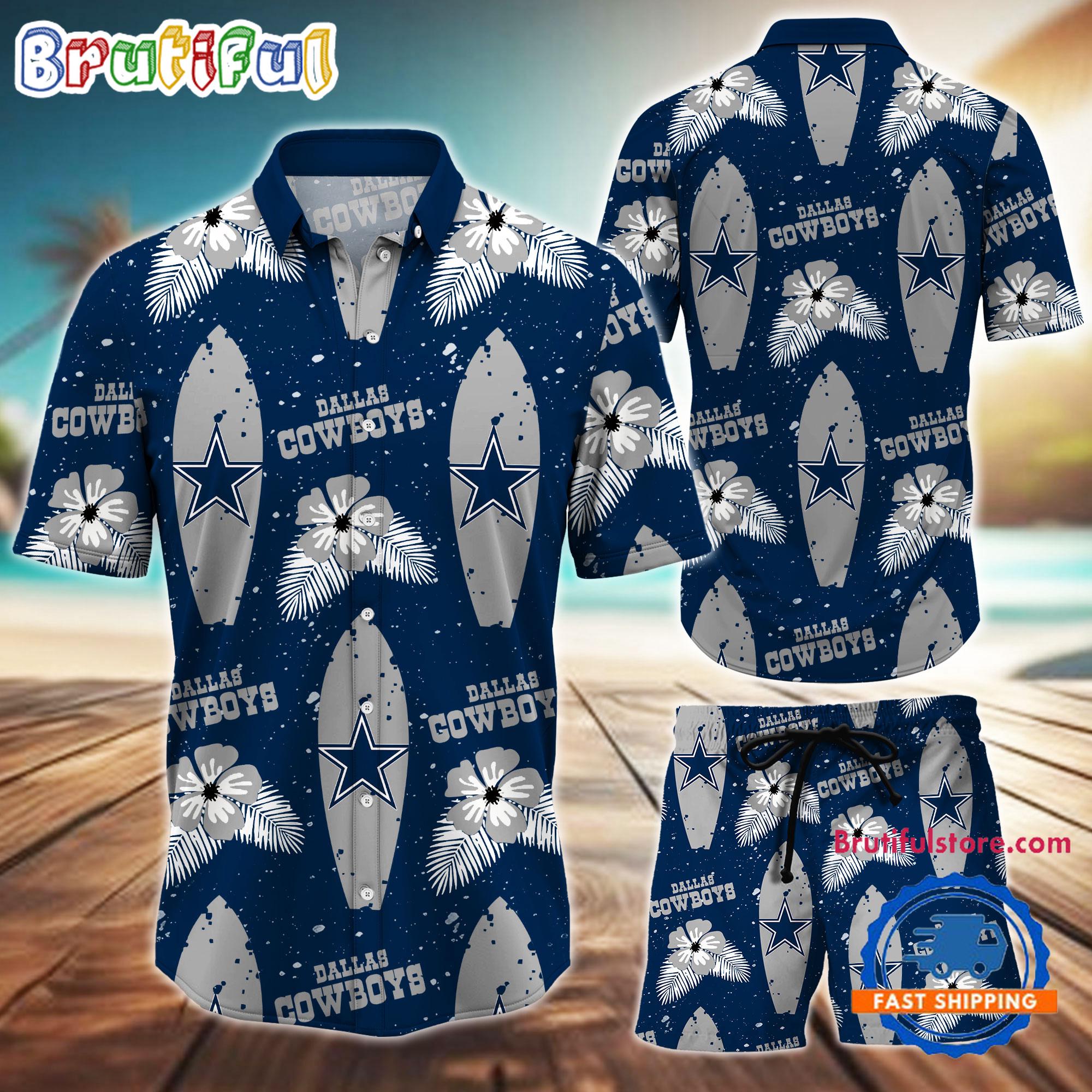 NFL Dallas Cowboys Flower Pattern Hawaiian Shirt And Shorts, Football Summer Hawaiian Set