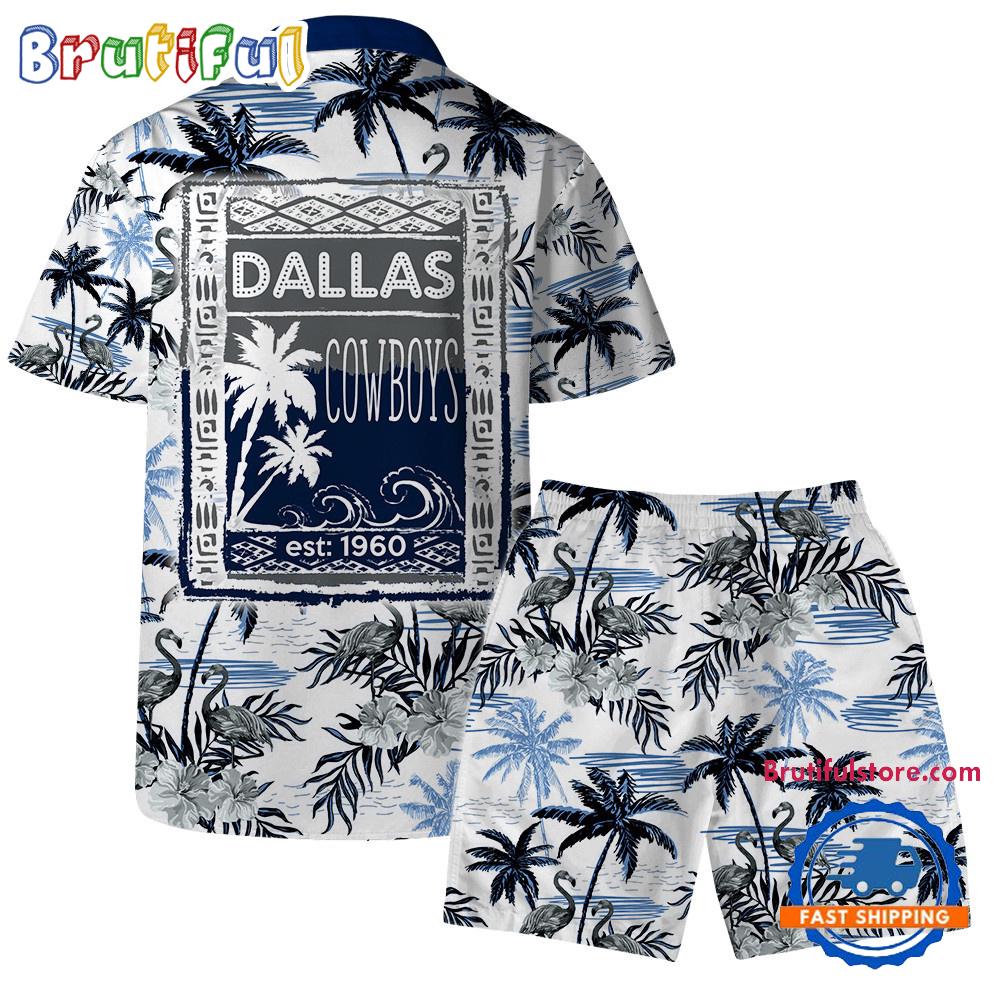 NFL Dallas Cowboys Football Team Logo Pattern Flamingo Hibiscus Summer Hawaiian Shirt And Beach Short