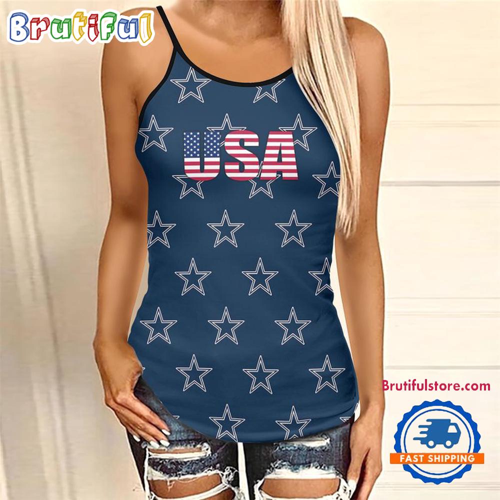 NFL Dallas Cowboys USA Independence Day Women's Criss Cross Tank Top