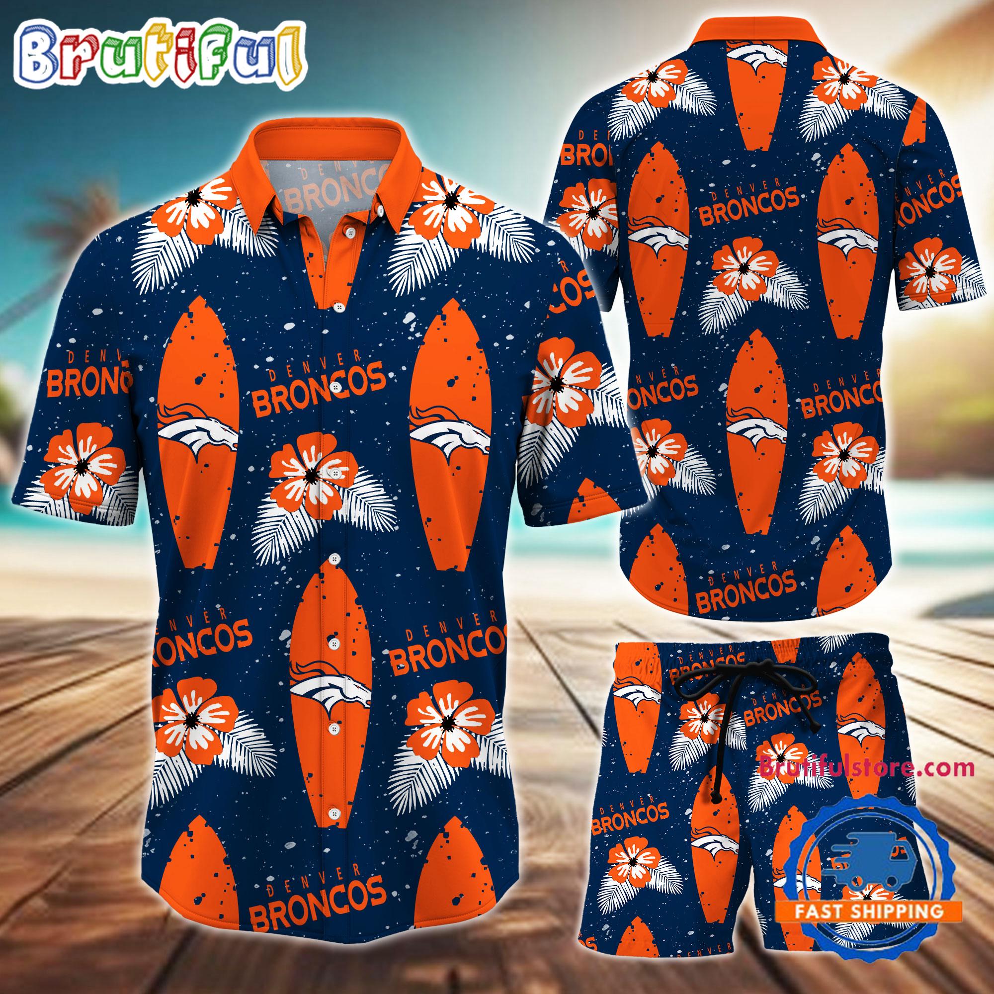 NFL Denver Broncos Flower Pattern Hawaiian Shirt And Shorts, Football Summer Hawaiian Set
