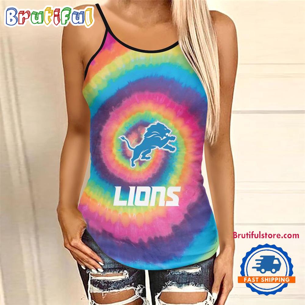 NFL Detroit Lions Rainbow Pattern Summer Women's Criss Cross Tank Top