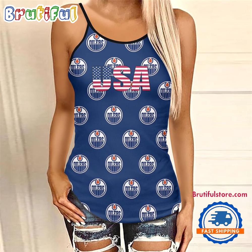 NFL Edmonton Oilers USA Independence Day Women's Criss Cross Tank Top