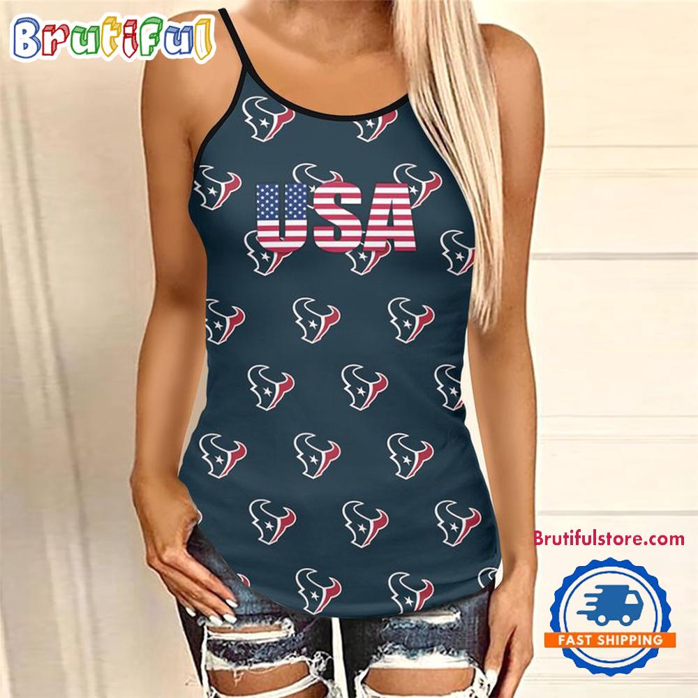 NFL Houston Texans USA Independence Day Women's Criss Cross Tank Top