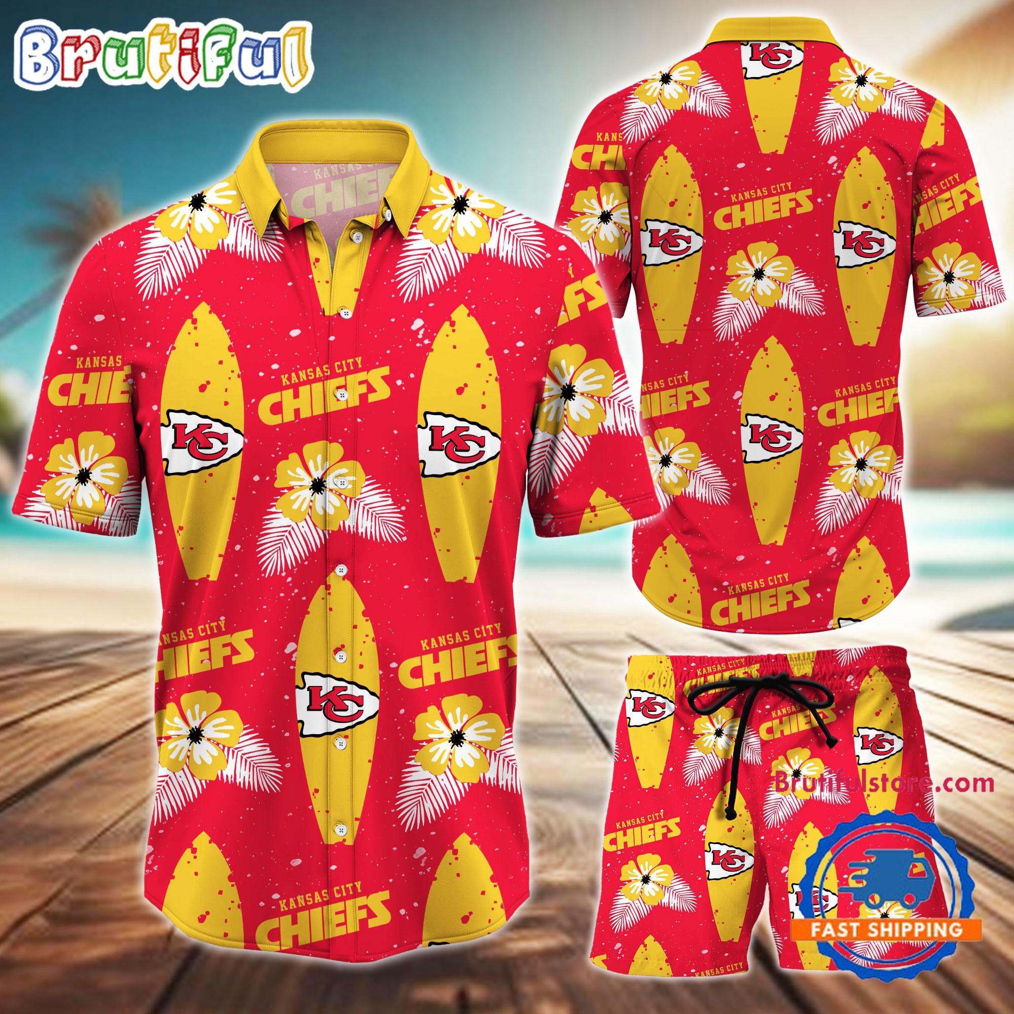 NFL Kansas City Chiefs Flower Pattern Hawaiian Shirt And Shorts, Football Summer Hawaiian Set