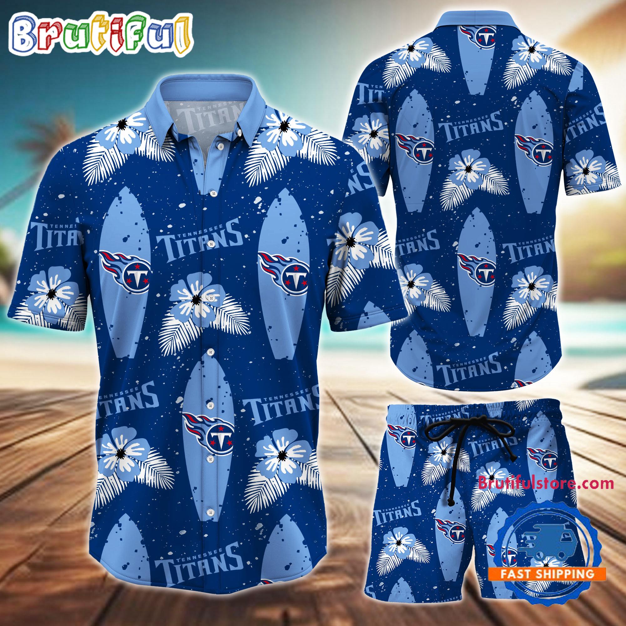 NFL Tennessee Titans Flower Pattern Hawaiian Shirt And Shorts, Football Summer Hawaiian Set