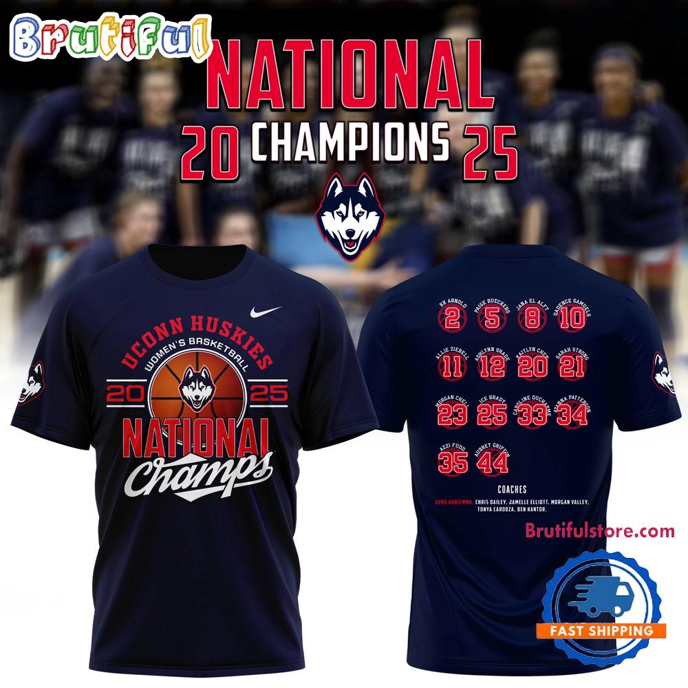 Uconn Huskies Women's Basketball 2025 Champions Navy T Shirt