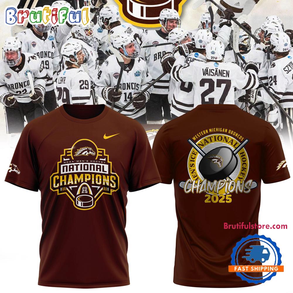 Western Michigan Broncos Men’s Ice Hockey National Champions 2025 3D Print Red T Shirt