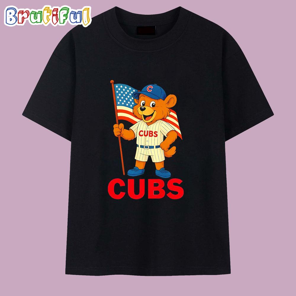 Clark The Cub Chicago Cubs Mascot American Flag T Shirt