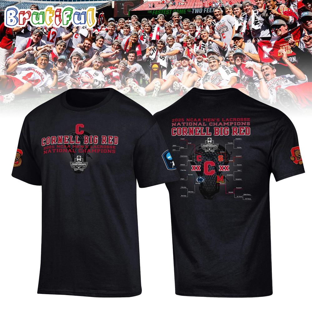 Cornell Big Red 2025 NCAA Men’s Lacrosse National Champions 4-Time Black T Shirt