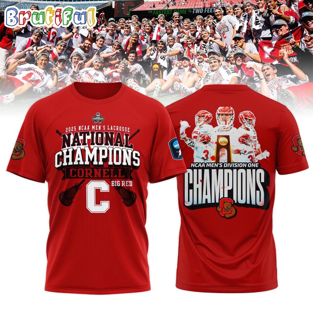 Cornell Big Red 2025 NCAA Men’s Lacrosse National Champions 4-Time Red T Shirt