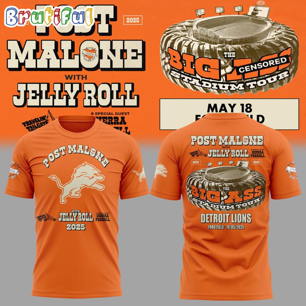 Detroit Lions Post Malone With Jelly Roll 2025 T Shirt