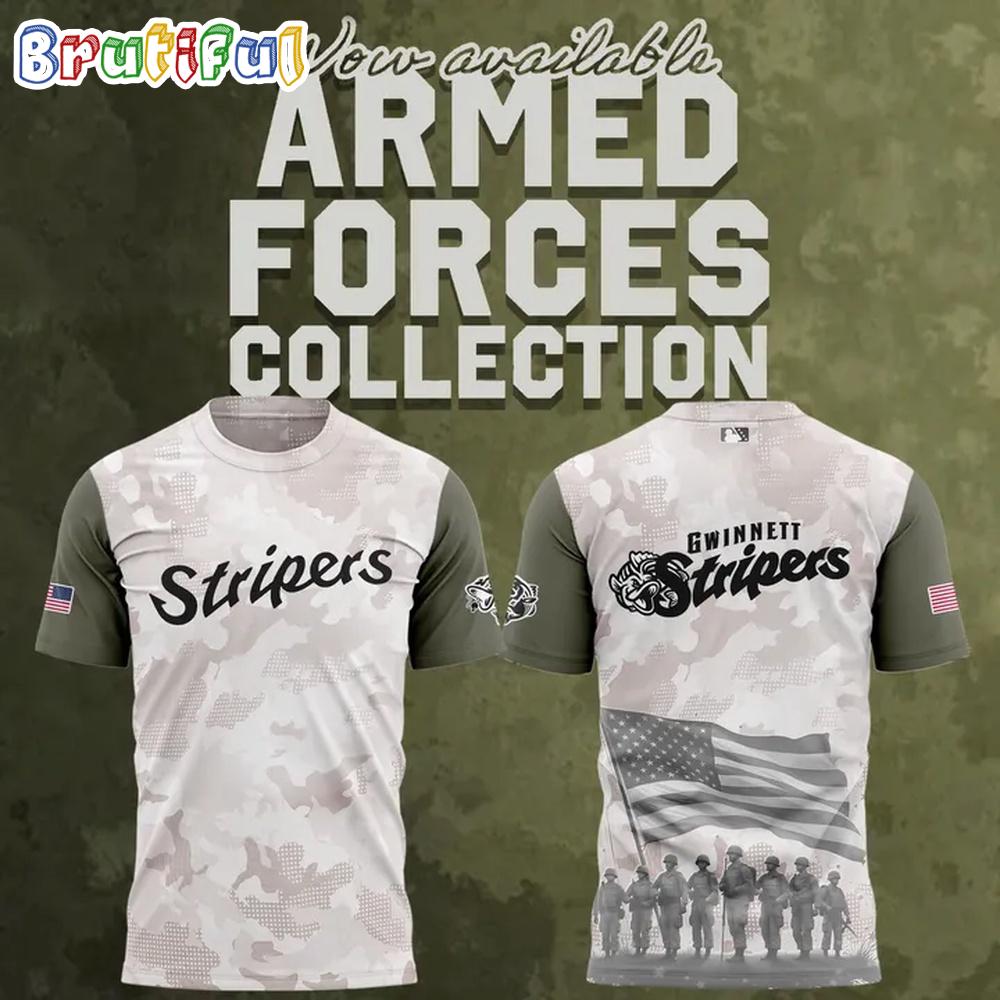 Gwinnett Stripers Special New Beige Olive 2025 Memorial Day T Shirt