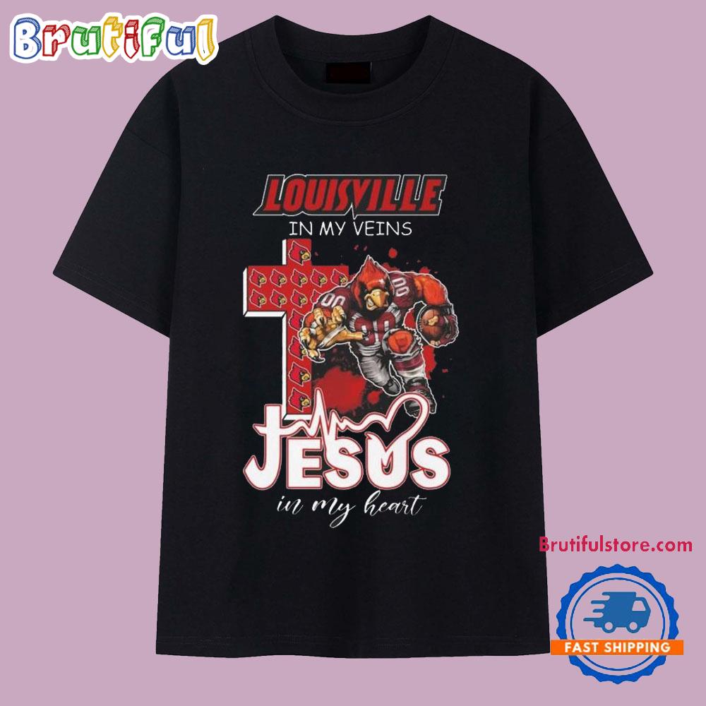 Louisville Cardinals In My Veins Jesus In My Heart Mascot 2025 T Shirt
