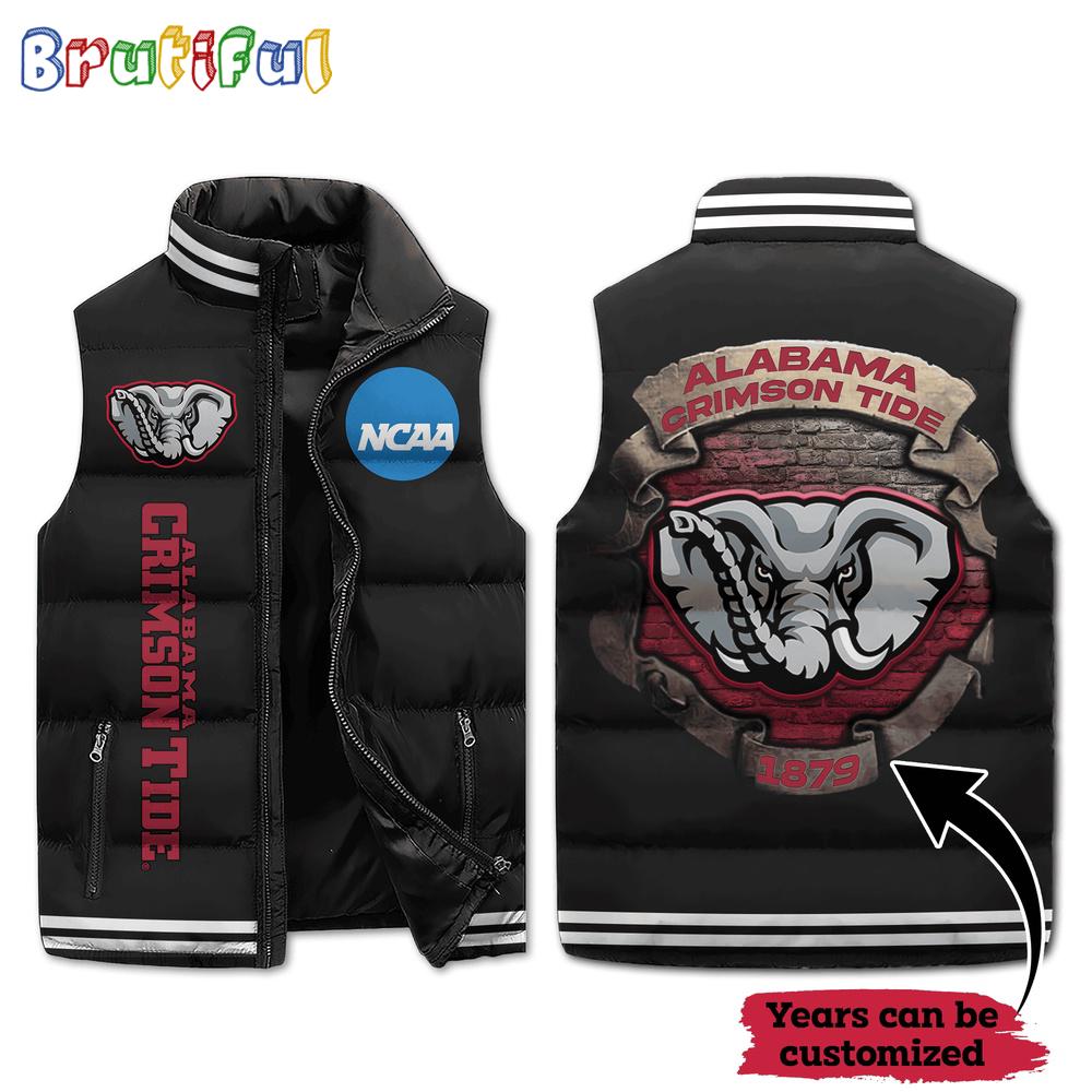 NCAA Alabama Crimson Tide Mascot Sporty Design Sleeveless Puffer Jacket