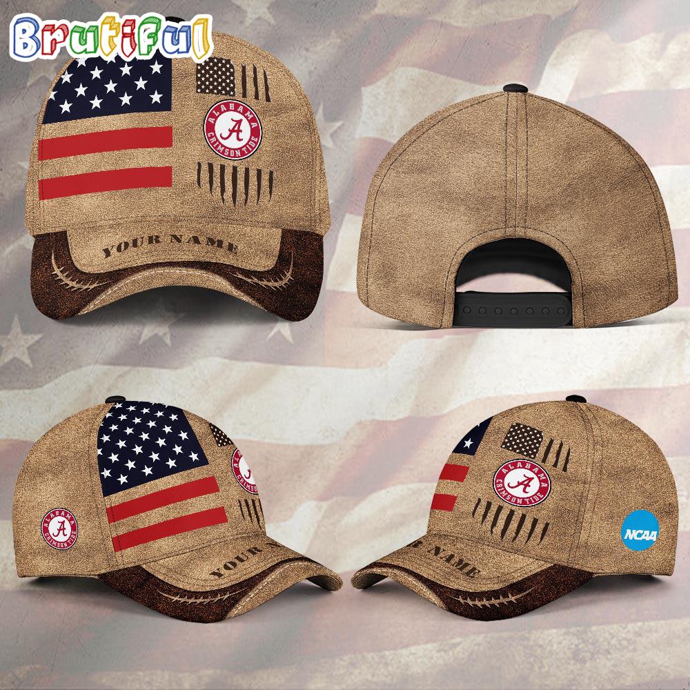 NCAA Alabama Crimson Tide Sport Team Pesonalized American Flag Baseball Cap