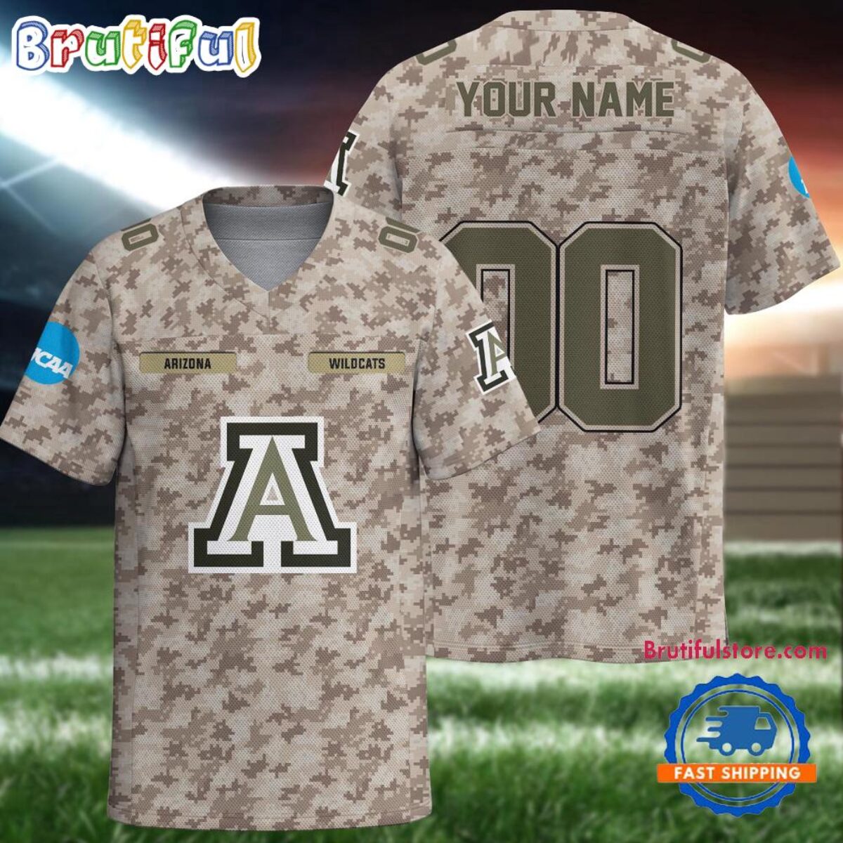 NCAA Arizona Wildcats Camo Veterans Personalized Football Jersey