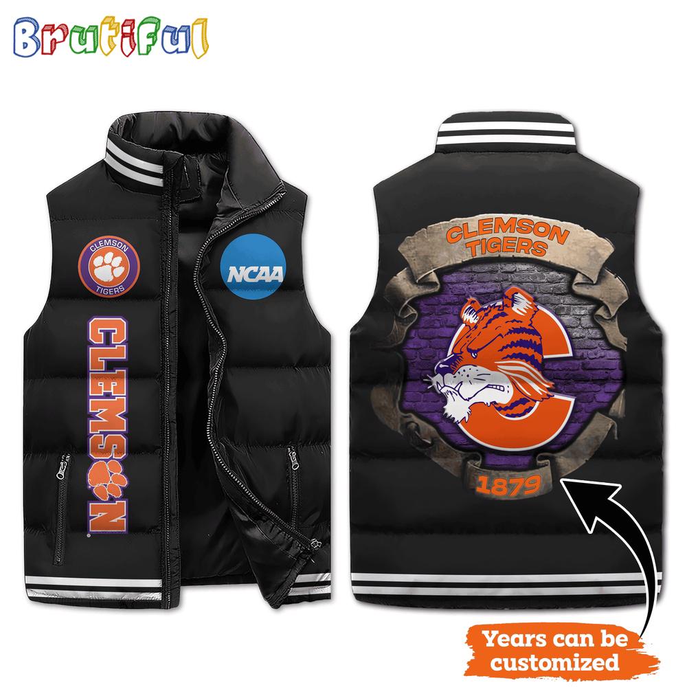 NCAA Clemson Tigers Mascot Sporty Design Sleeveless Puffer Jacket