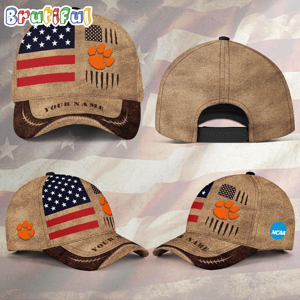 NCAA Clemson Tigers Sport Team Pesonalized American Flag Baseball Cap