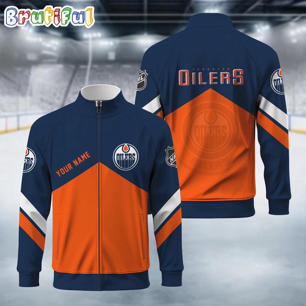 NCAA Edmonton Oilers Sport Logo Team Personalized Standing Neck Zipper Jacket