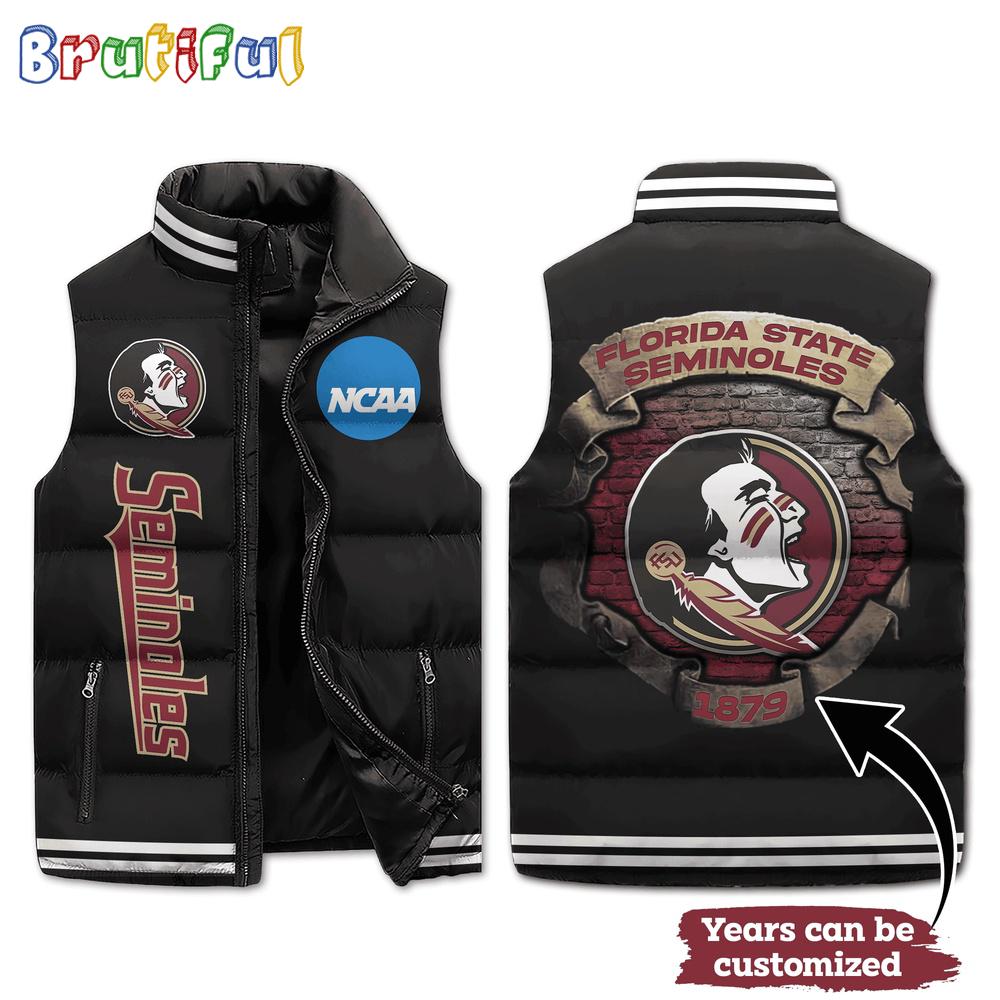 NCAA Florida State Seminoles Mascot Sporty Design Sleeveless Puffer Jacket